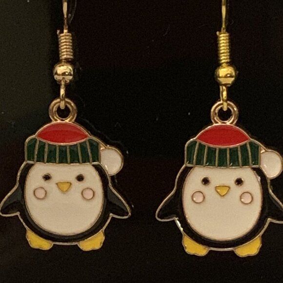 Penguin Earring, Santa Earring, Christmas Earring, Holiday Earring, Gift Idea - Picture 1 of 4